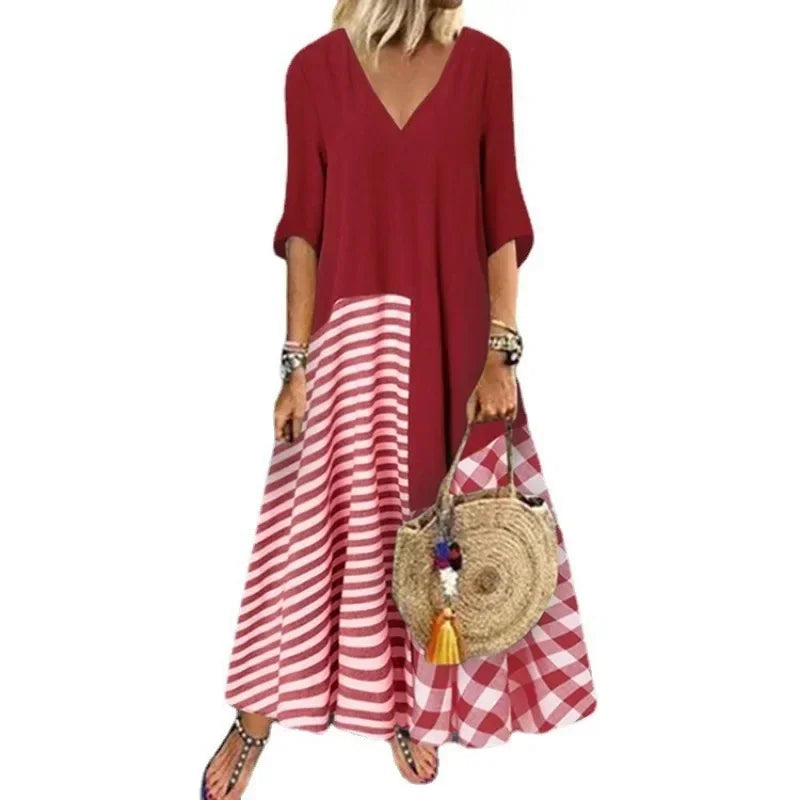 Women's Classic Striped V Neck Shirt Dress for Casual Elegance
