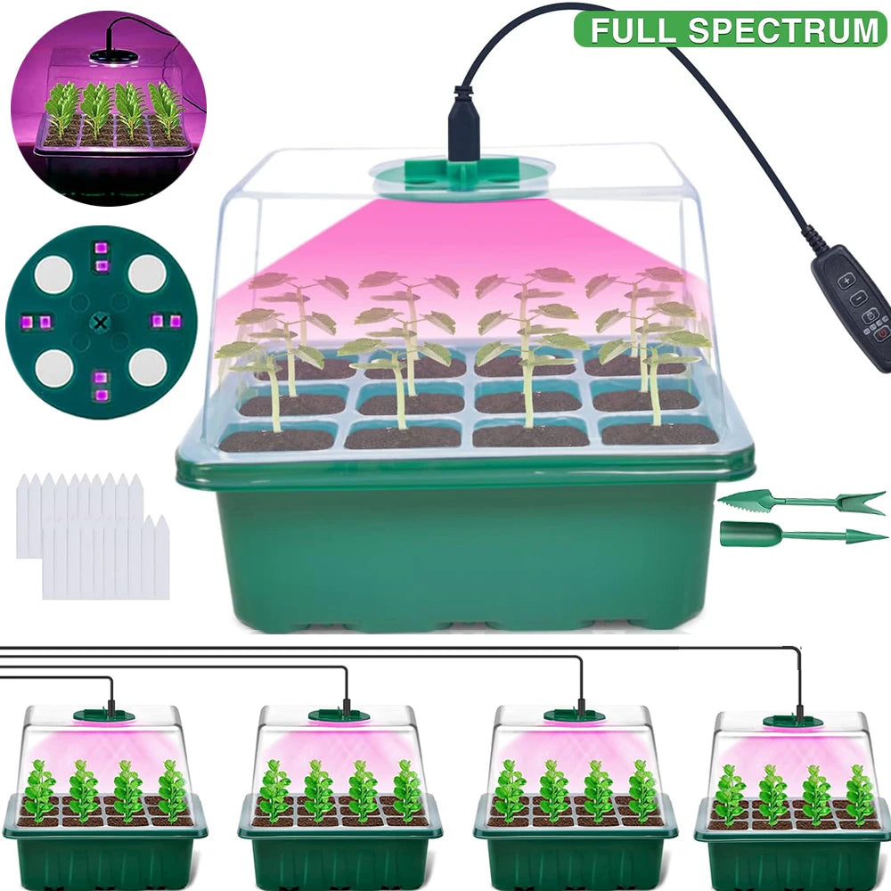 JGT Full Spectrum LED Grow Lights With Seedling Trays Humidity Dome