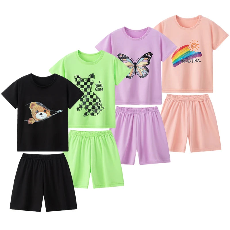 Unisex Kids Summer Shorts Set Two Piece Outfit For Home And Outdoors