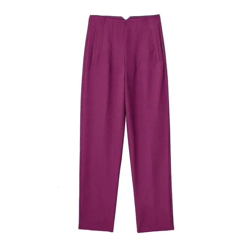 HXAO Womens Pleated High Waist Formal Office Pants Cropped Trousers