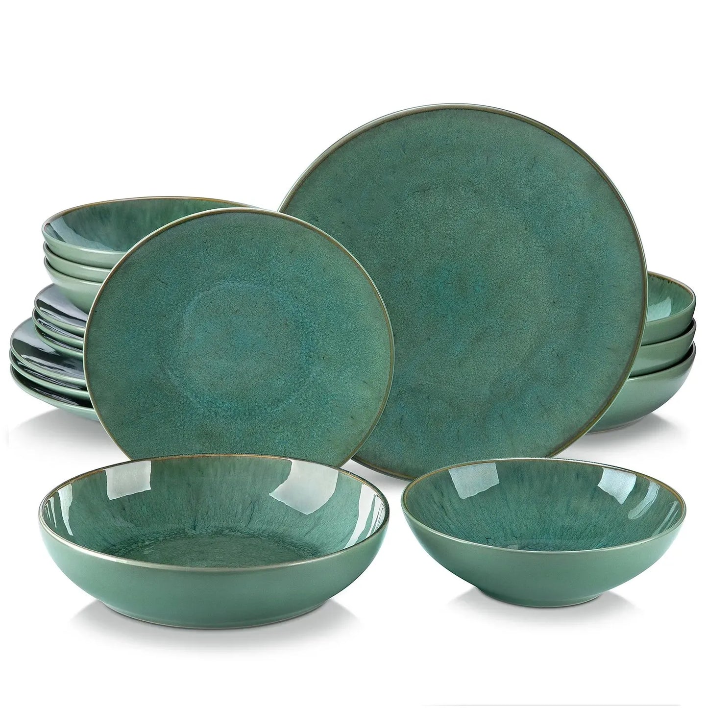 Malacasa Karst Embossed Green Ceramic Dinnerware Set