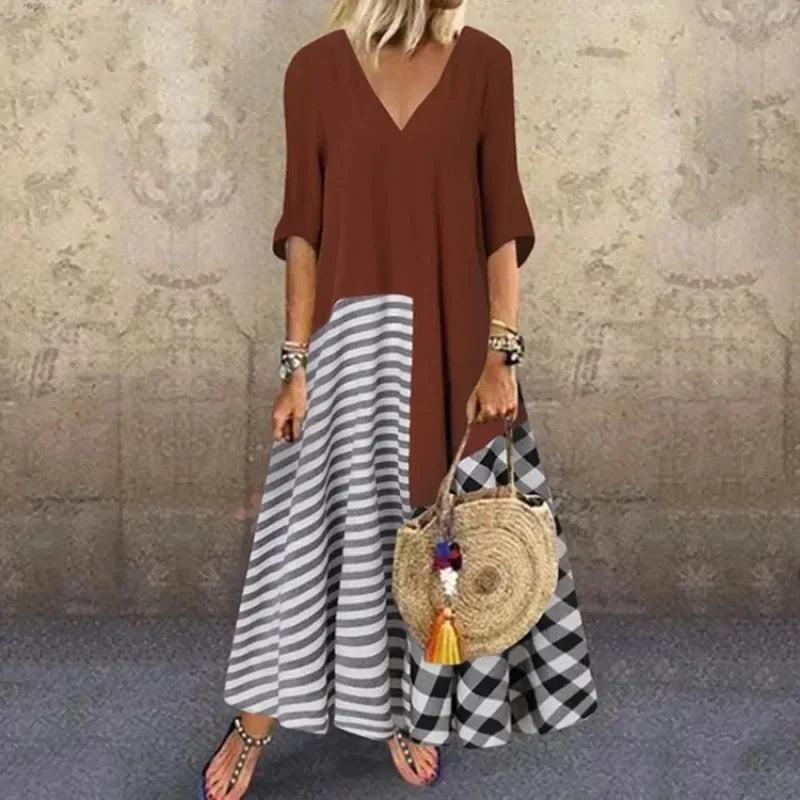 Women's Classic Striped V Neck Shirt Dress for Casual Elegance