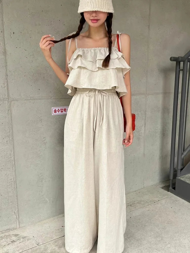 Others Floral Two Piece Set Women Top Wide Leg Pants
