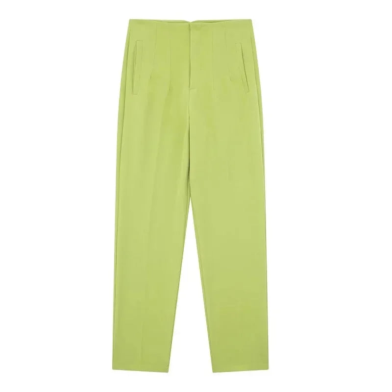 HXAO Womens Pleated High Waist Formal Office Pants Cropped Trousers