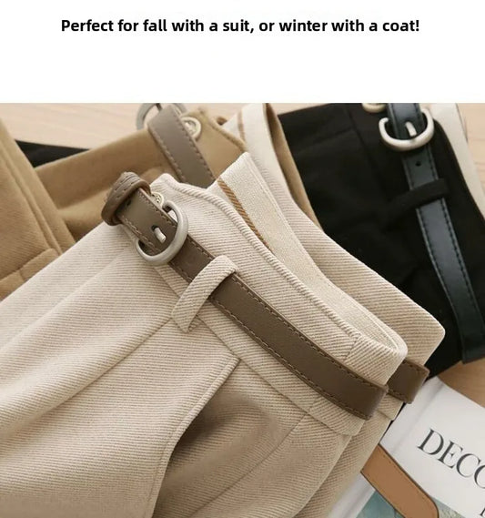 Thickened Women's Tweed High Waist Wide Leg Casual Trousers