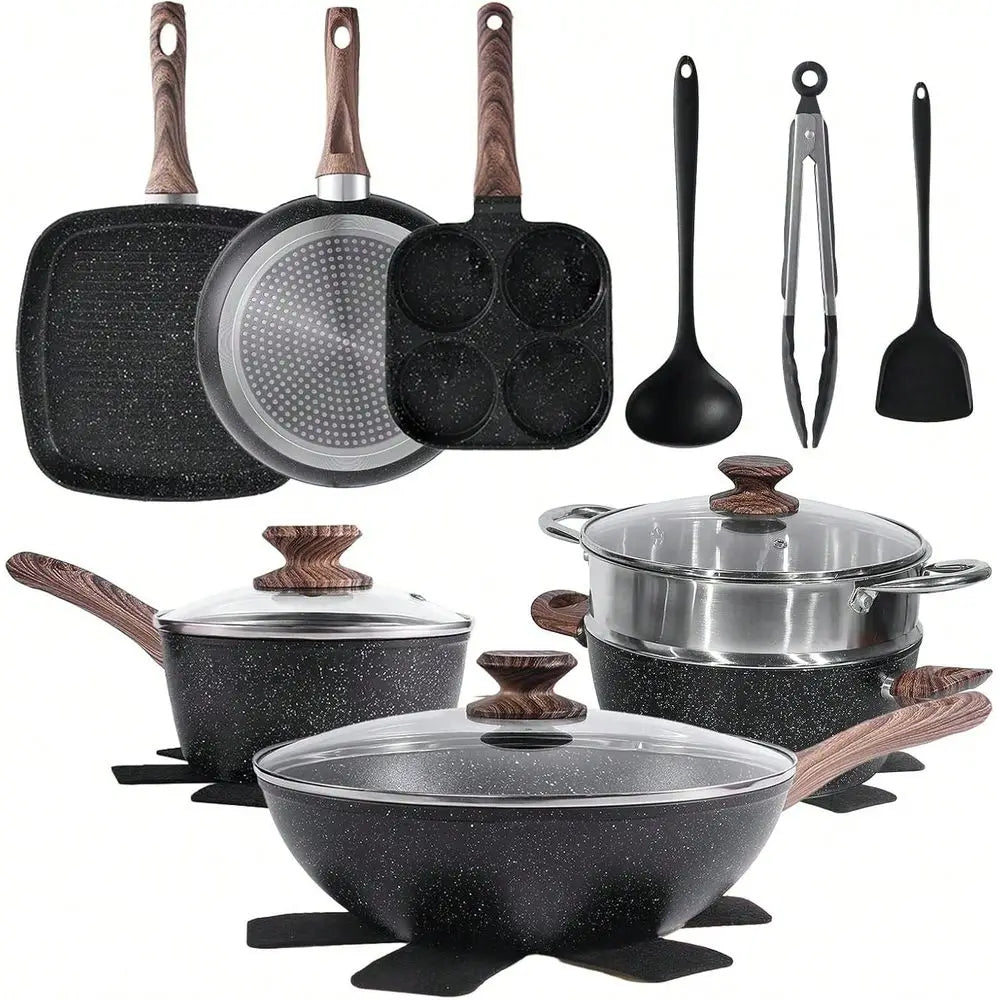 XMSJ Induction Pots And Pans Set With Detachable StayCool Handles