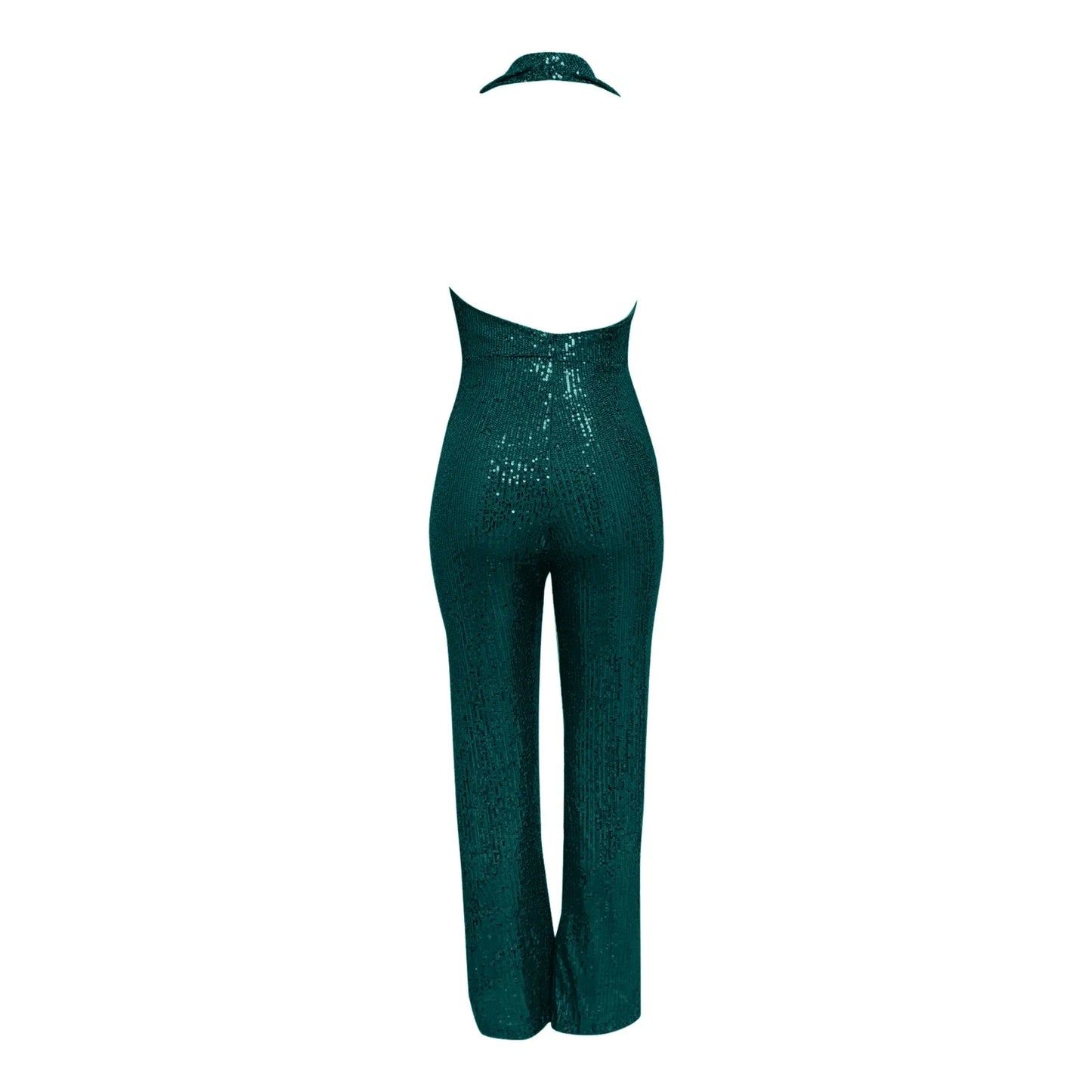 ZOMAXIUJEECN Elegant Women DeepVNeckline Halter WideLeg Crystal Sequined Party Jumpsuit