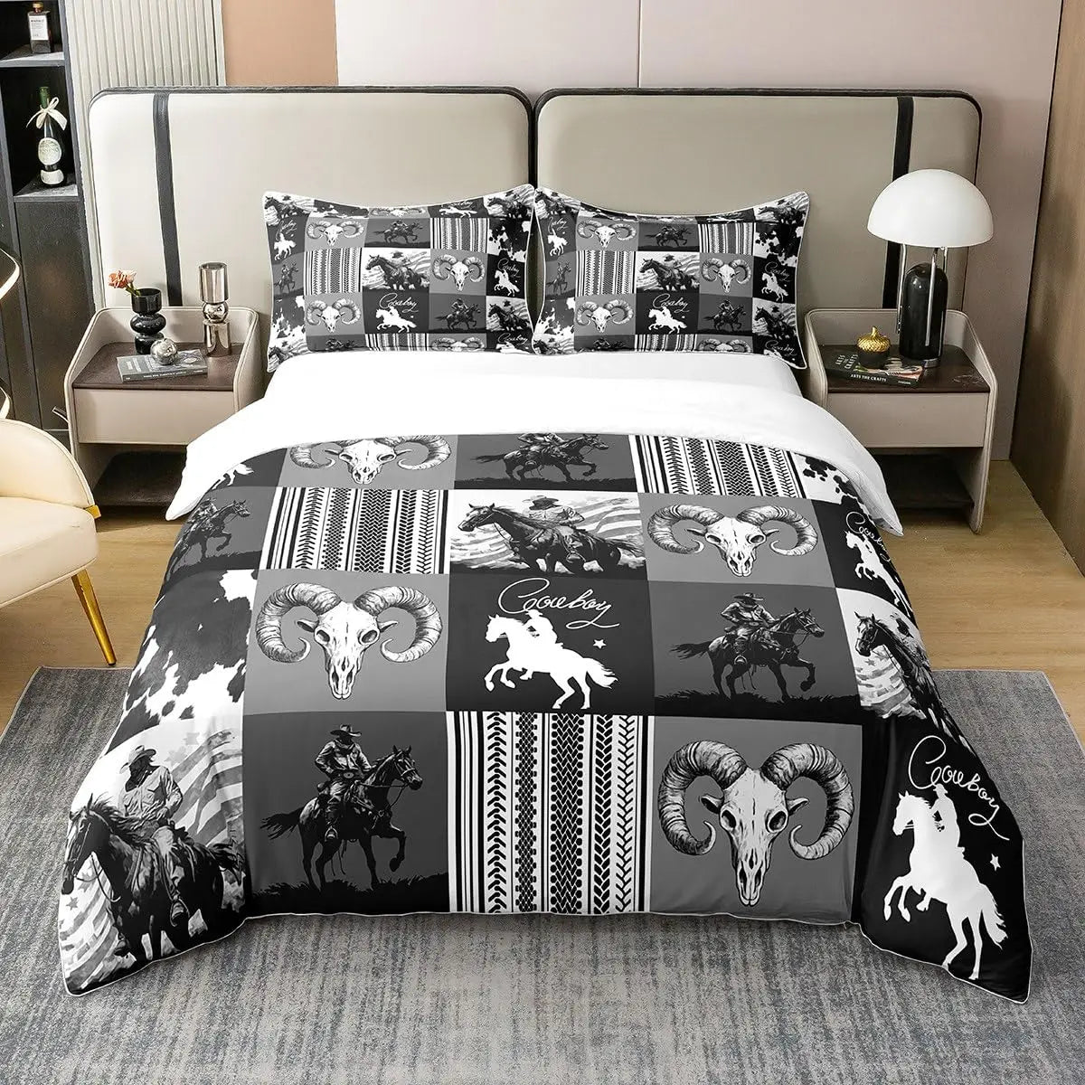 NONECN Western Cowboy Print Duvet Cover Set Bedding