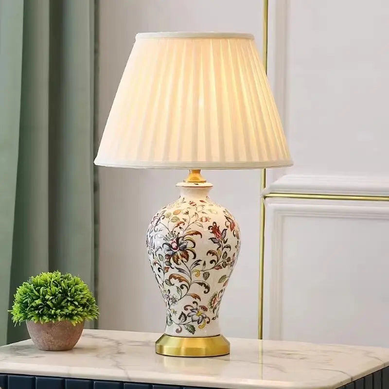 Floral Bird Ceramic Table Lamp Vase For Living Room Decor