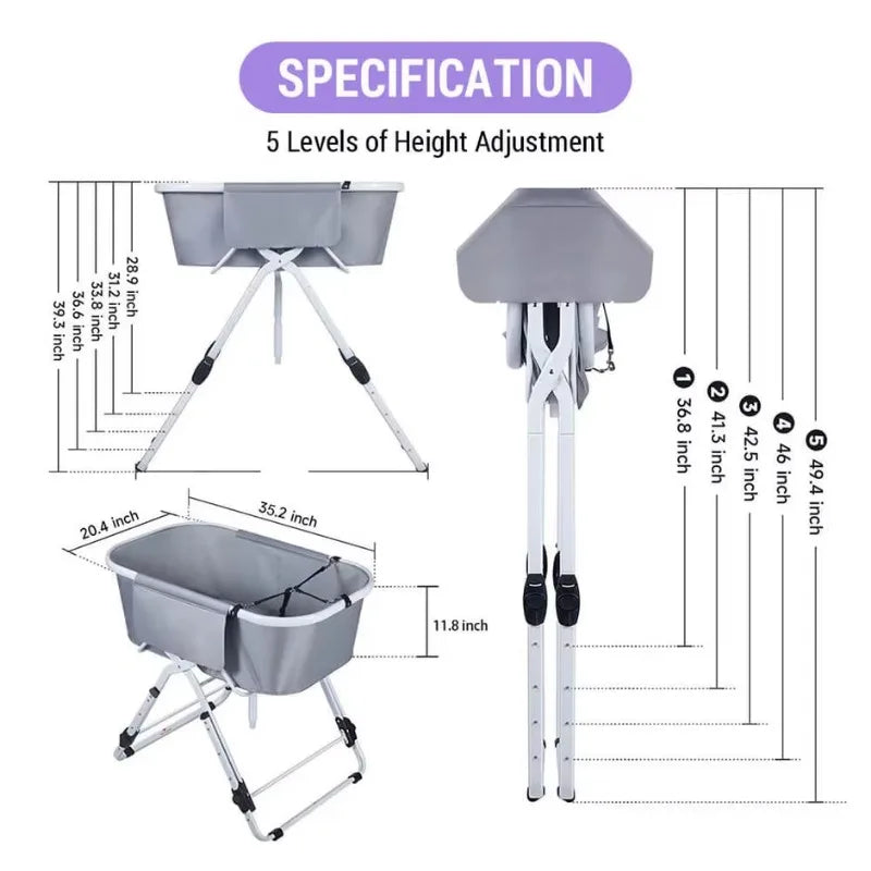 Foldable Dog Bathing Station Adjustable Elevated Tub