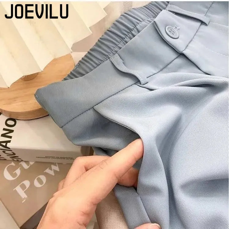 JOEVILU Womens High Waist Straight Ankle Silky Office Pants