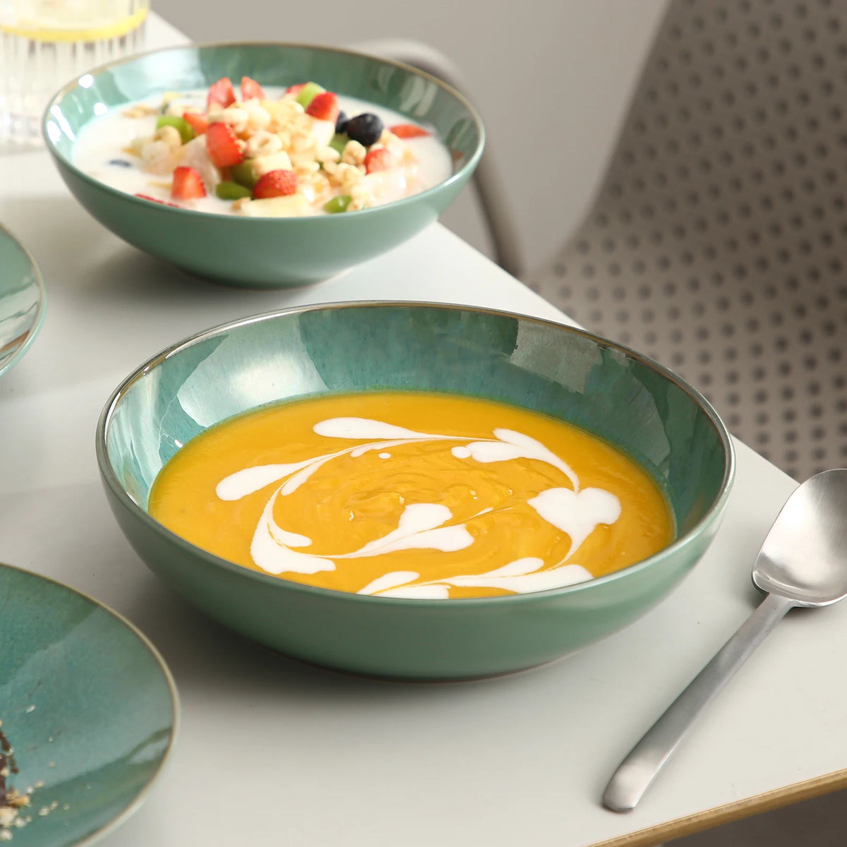 Malacasa Karst Embossed Green Ceramic Dinnerware Set