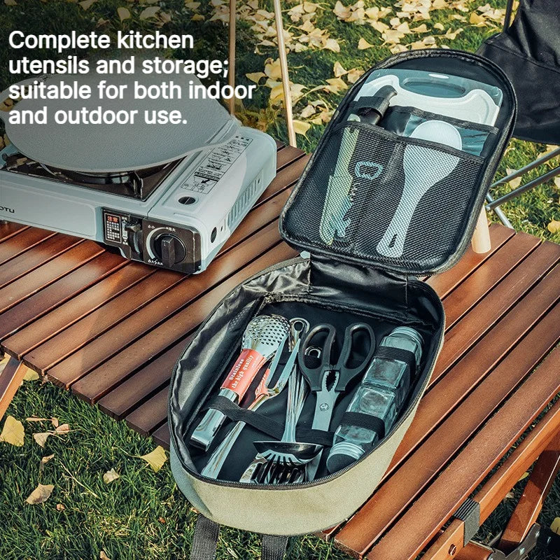 Outdoor Camping Kitchen Utensils 12 Piece Stainless Steel Tool Set With Bag