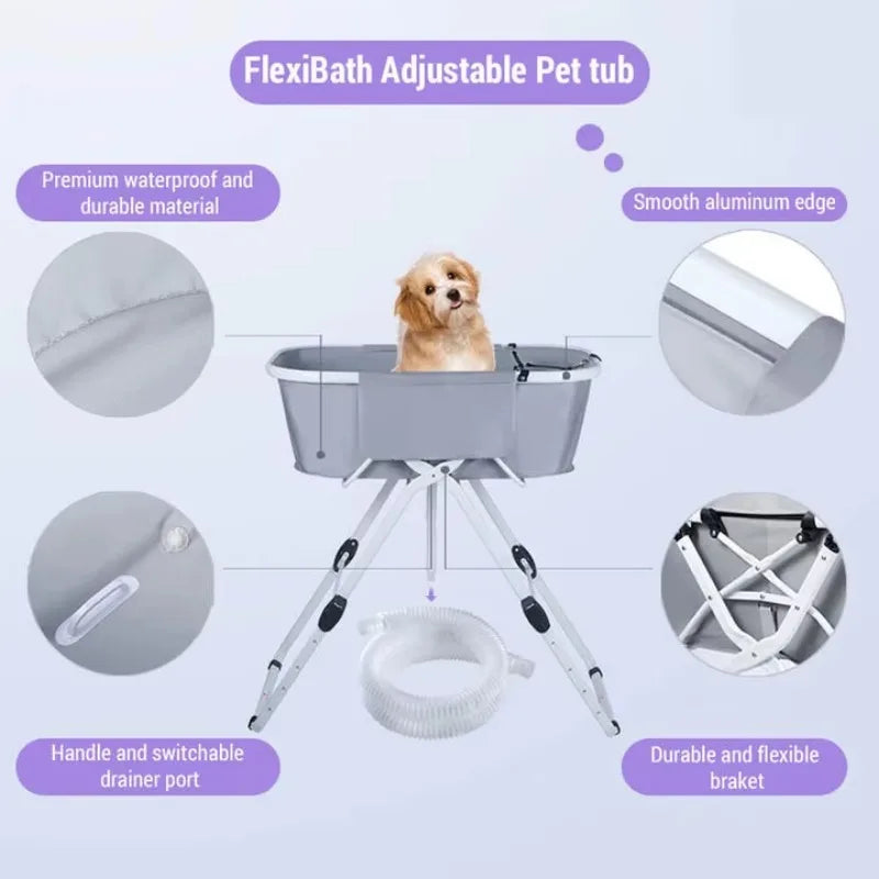Foldable Dog Bathing Station Adjustable Elevated Tub