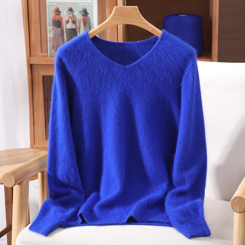 Mink Cashmere Women's V-Neck Knit Pullover Sweater