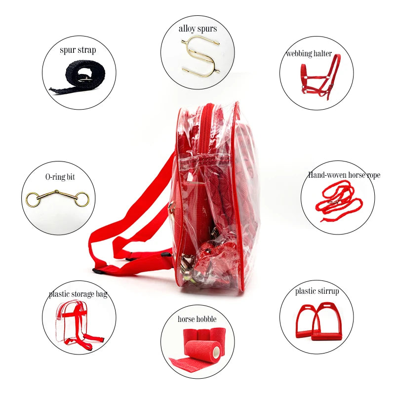 8 Piece Equestrian Riding Equipment Set Bridle Reins Stirrups Snaffle