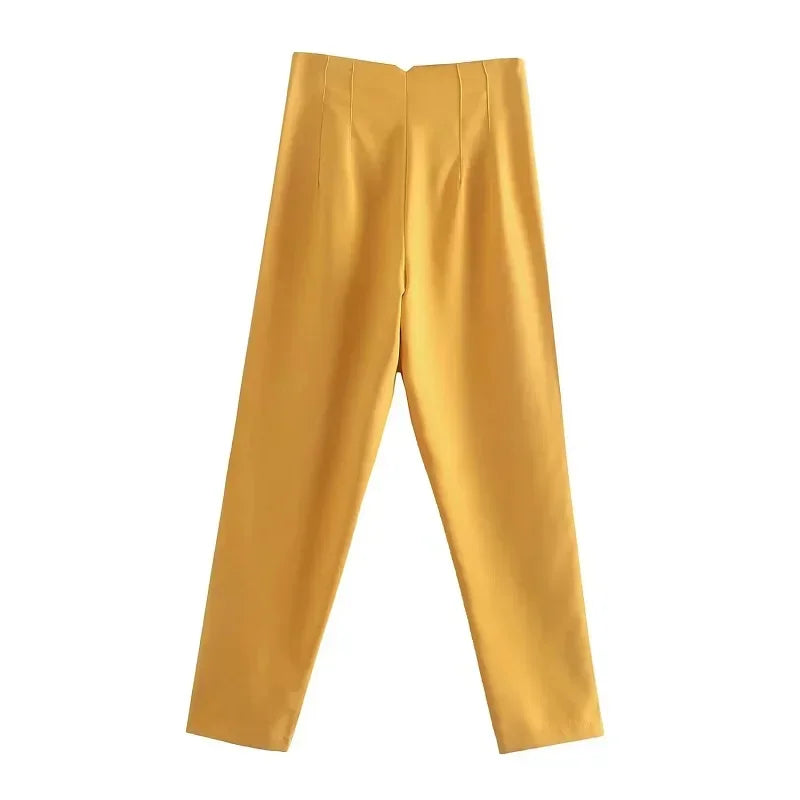 HXAO Womens Pleated High Waist Formal Office Pants Cropped Trousers