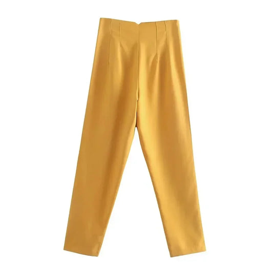 HXAO Womens Pleated High Waist Formal Office Pants Cropped Trousers