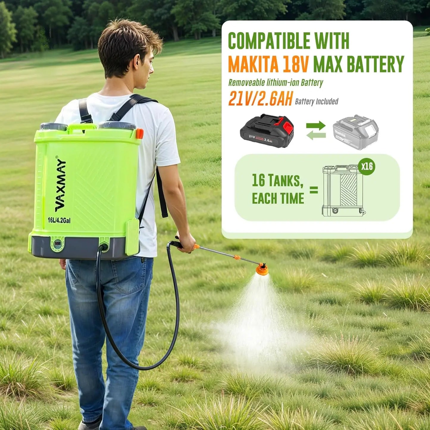 Electric Backpack Sprayer With 100 PSI TelescopicWand And 5 Nozzles