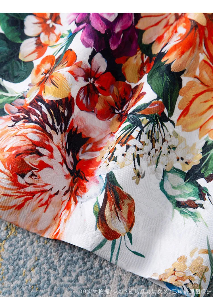 ZJYTCN Floral Print Jacquard Tank Dress With Beading Women