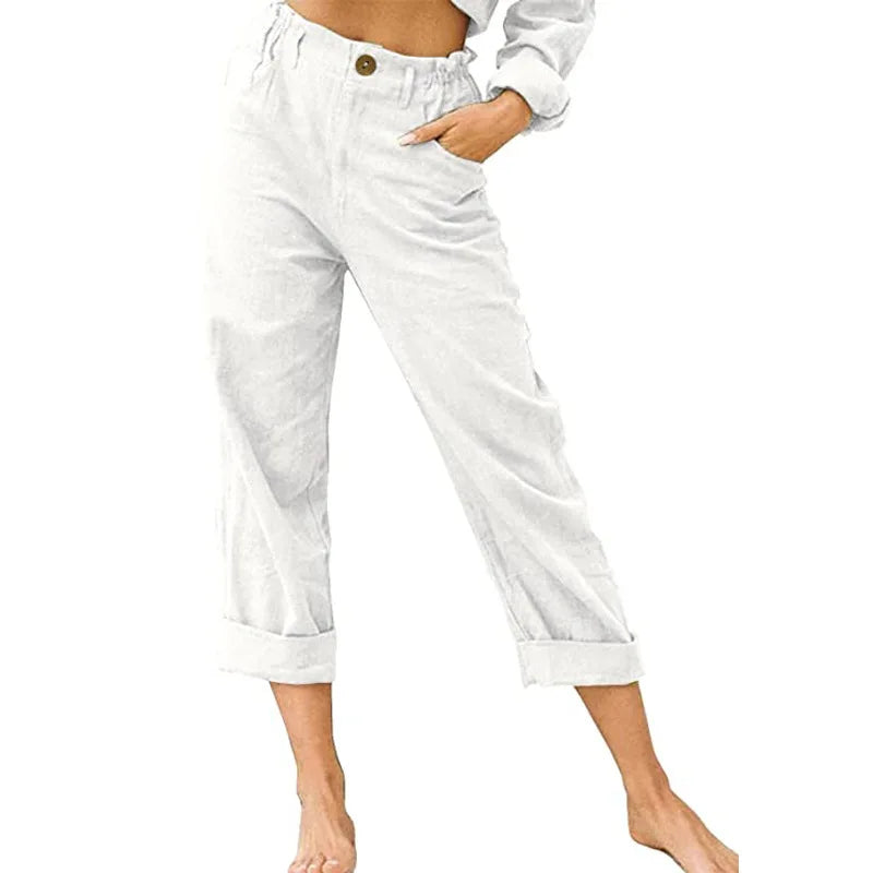 Guangdong Choice Cotton Linen Cropped Pants For Women, Casual Straight