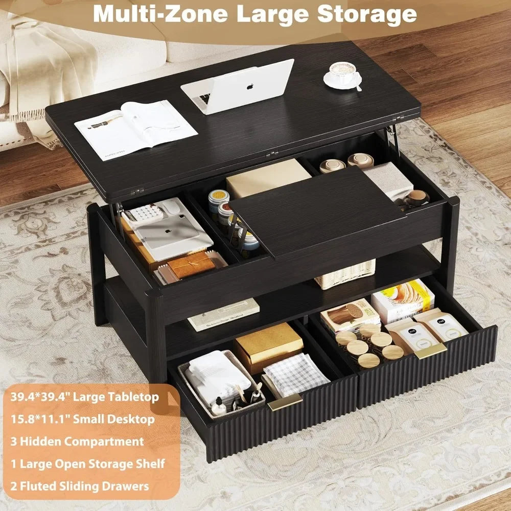 Luxury Lift Top Coffee Table With 4-in-1 Storage And Drawers