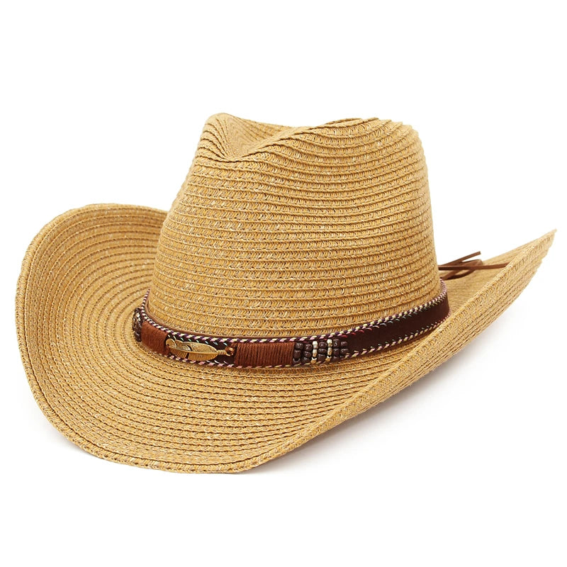 Gemvie Western Cowboy Sun Hat Unisex Wide Brim Straw Cap
