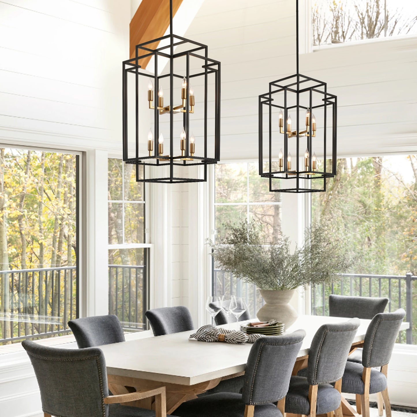 Farmhouse Lantern Tiered Pendant Chandelier 8 Lights LED