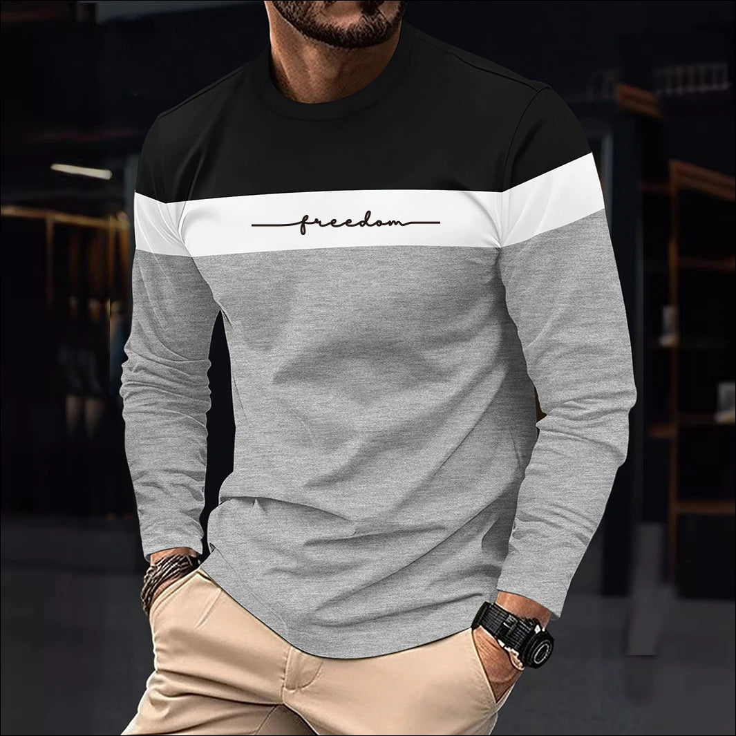 Autumn Mens Oversized Crew Neck Long Sleeve Stripe T Shirt