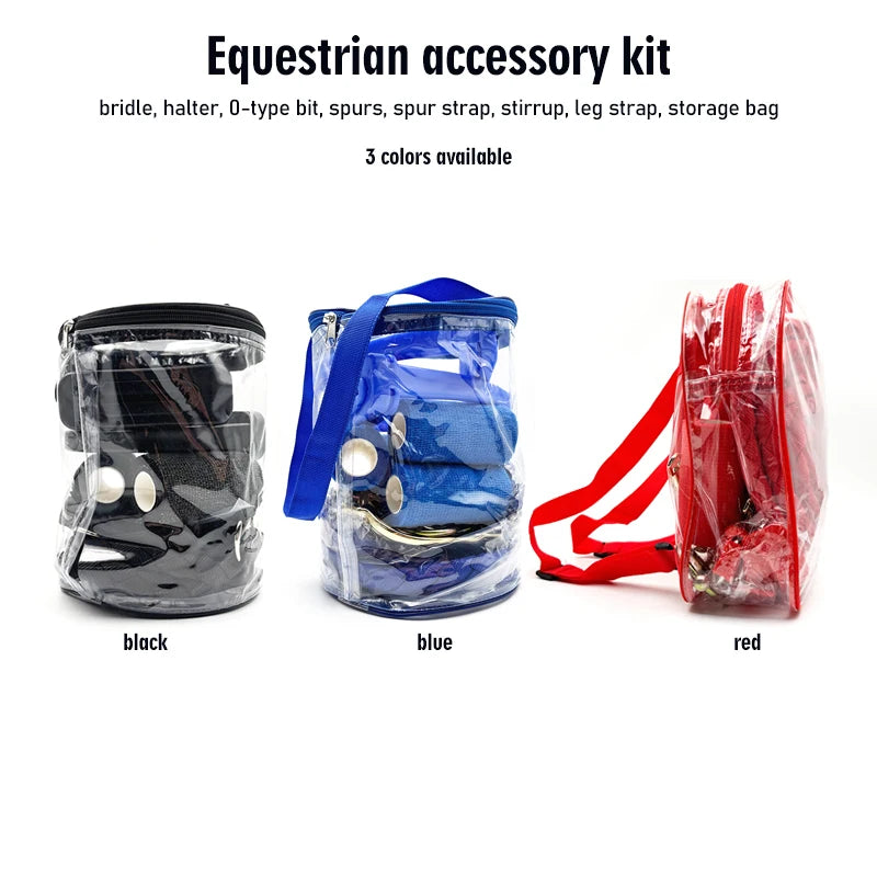 8 Piece Equestrian Riding Equipment Set Bridle Reins Stirrups Snaffle