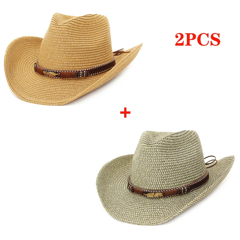 Gemvie Western Cowboy Sun Hat Unisex Wide Brim Straw Cap