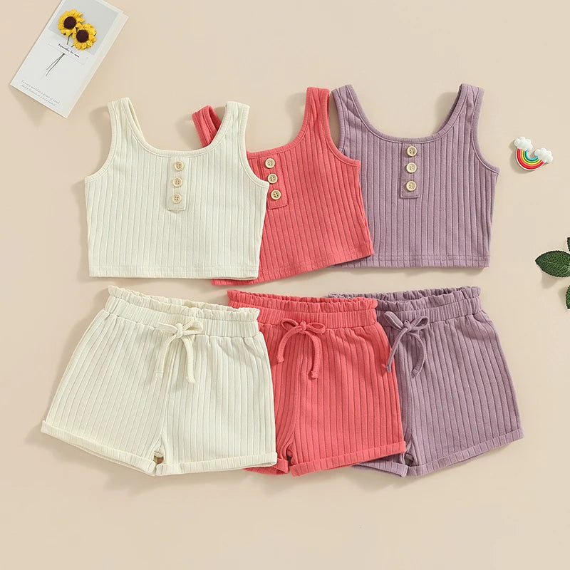 Lioraitiin Kids Two Piece Summer Set Vest Tops Shorts