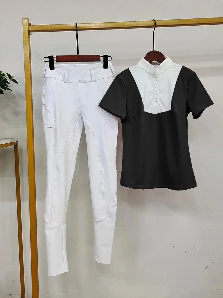 Women Equestrian Riding Set Long Sleeve Top And Pants Sportswear