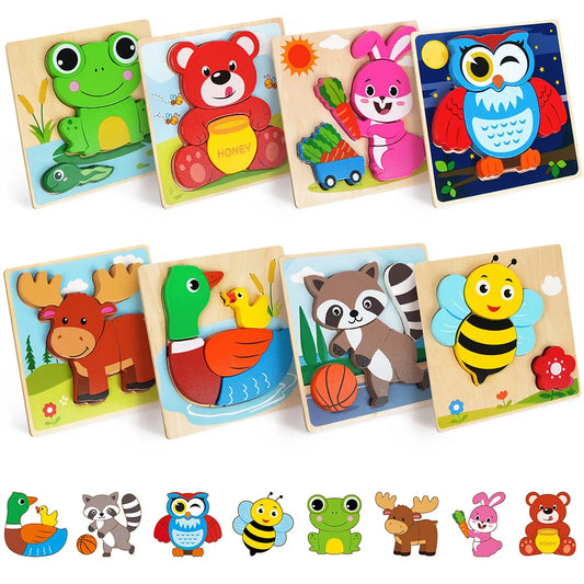 Wooden Animal Puzzles For Toddlers 8 Pack Educational Learning Toys