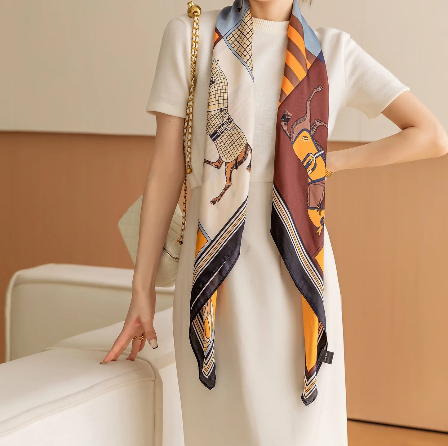 Horse Print Square Scarf For Women Polyester Windproof Head Wrap