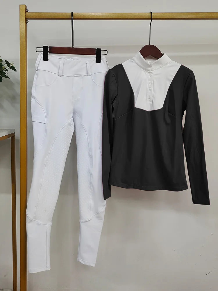 Women Equestrian Riding Set Long Sleeve Top And Pants Sportswear