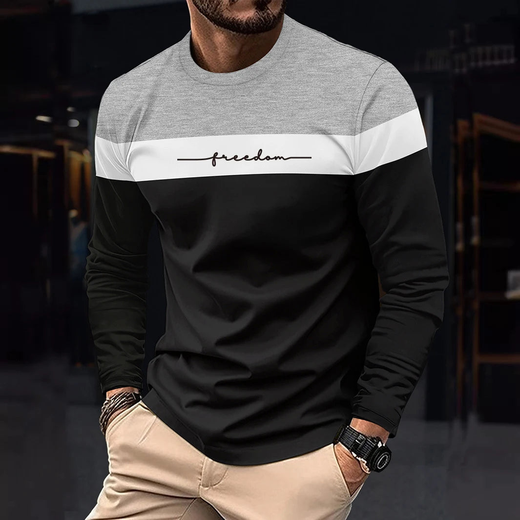 Autumn Mens Oversized Crew Neck Long Sleeve Stripe T Shirt