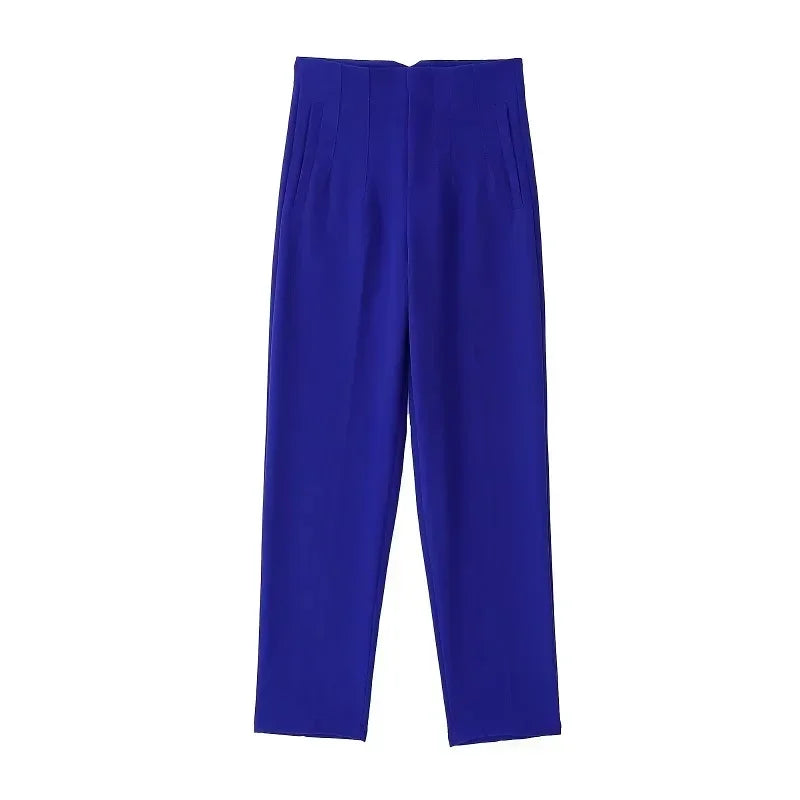 HXAO Womens Pleated High Waist Formal Office Pants Cropped Trousers