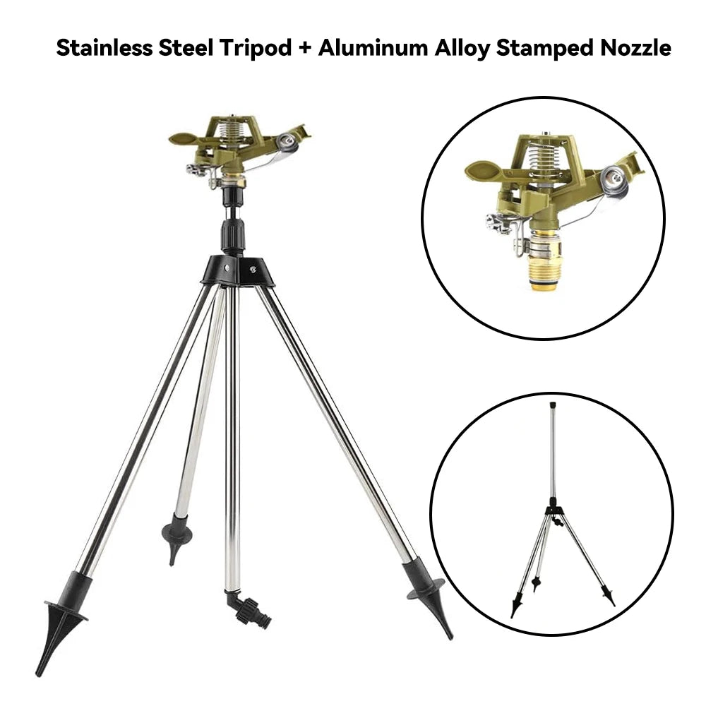 360° Rotating Retractable Lawn Sprinkler, Stainless Steel Irrigation System with Adjustable Tripod & Atomizing Nozzle for Garden