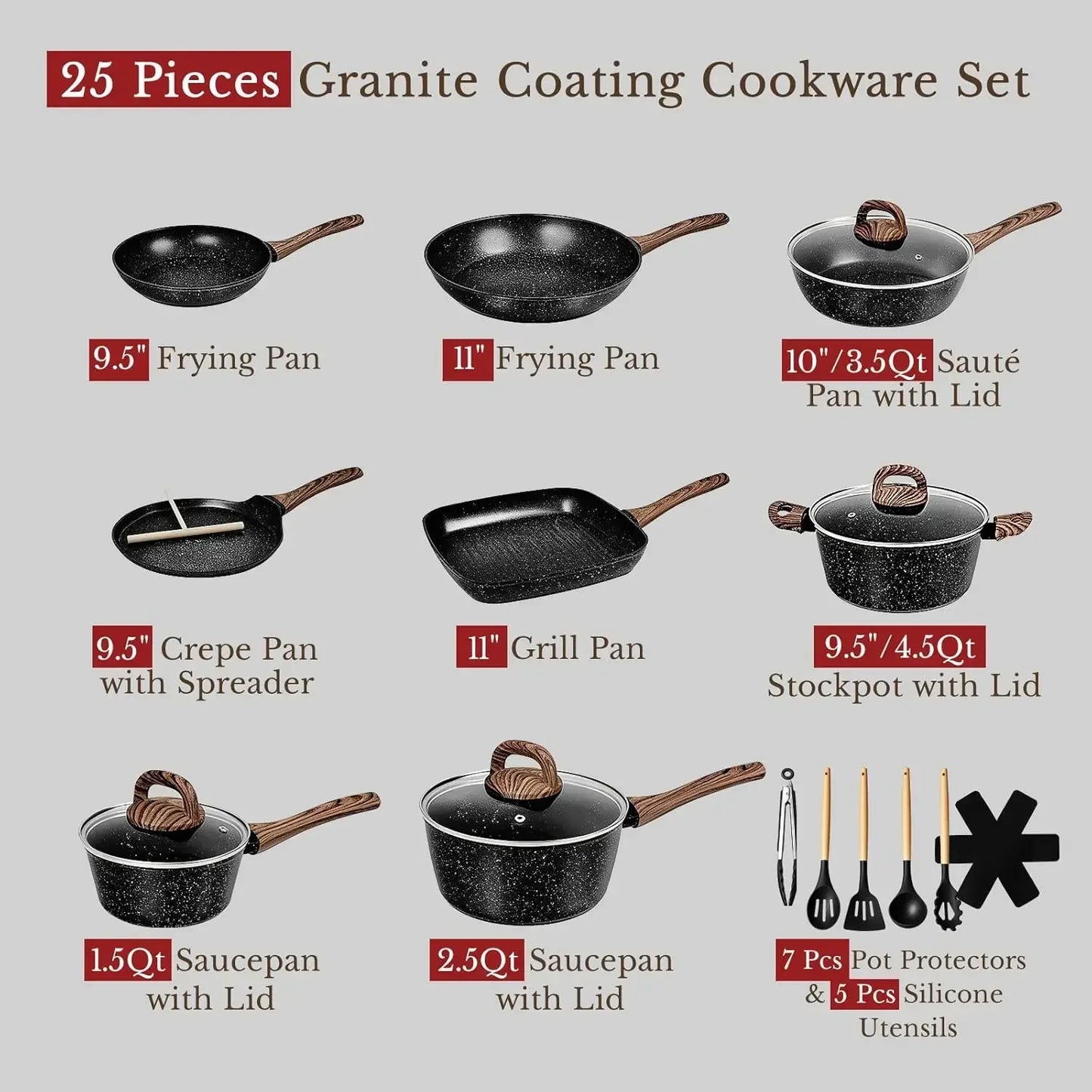 Nonstick Ceramic Cookware Set Pots And Pans Induction Compatible Large Capacity