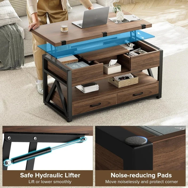 Lift Top Coffee Table With Hidden Compartments And Storage