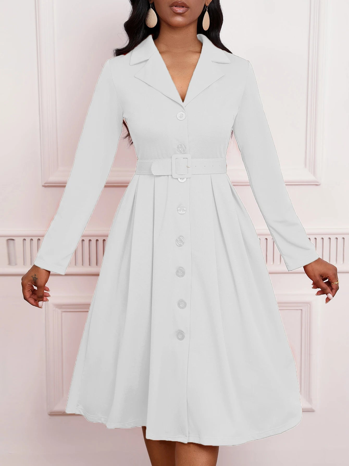 MSHIGHBEAUTYCN Knit Midi Dress With Collar Button Front