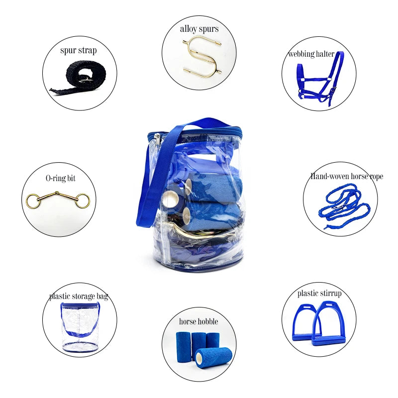 8 Piece Equestrian Riding Equipment Set Bridle Reins Stirrups Snaffle