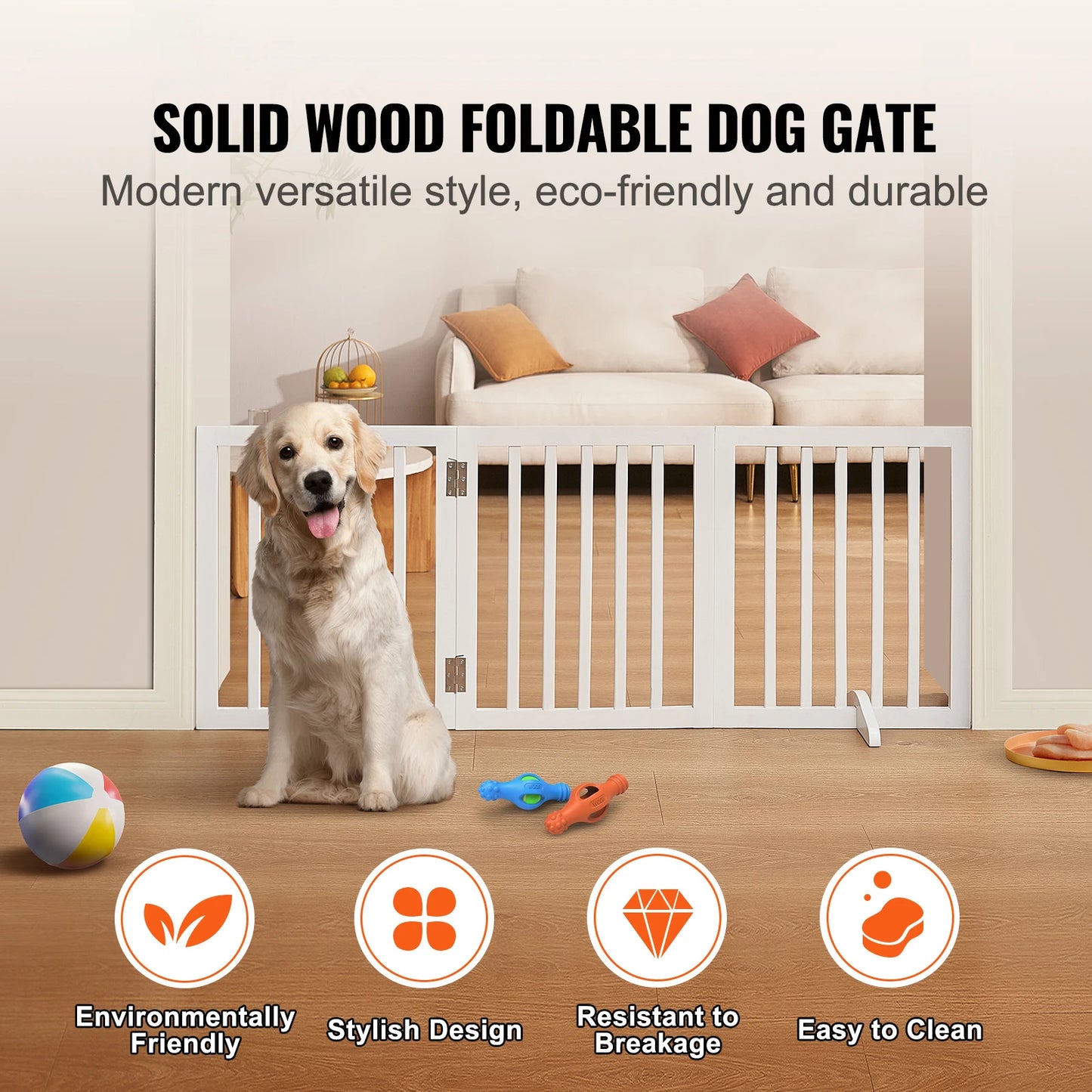 SucceBuy Free Standing Dog Gate 3-Panel Foldable Barrier