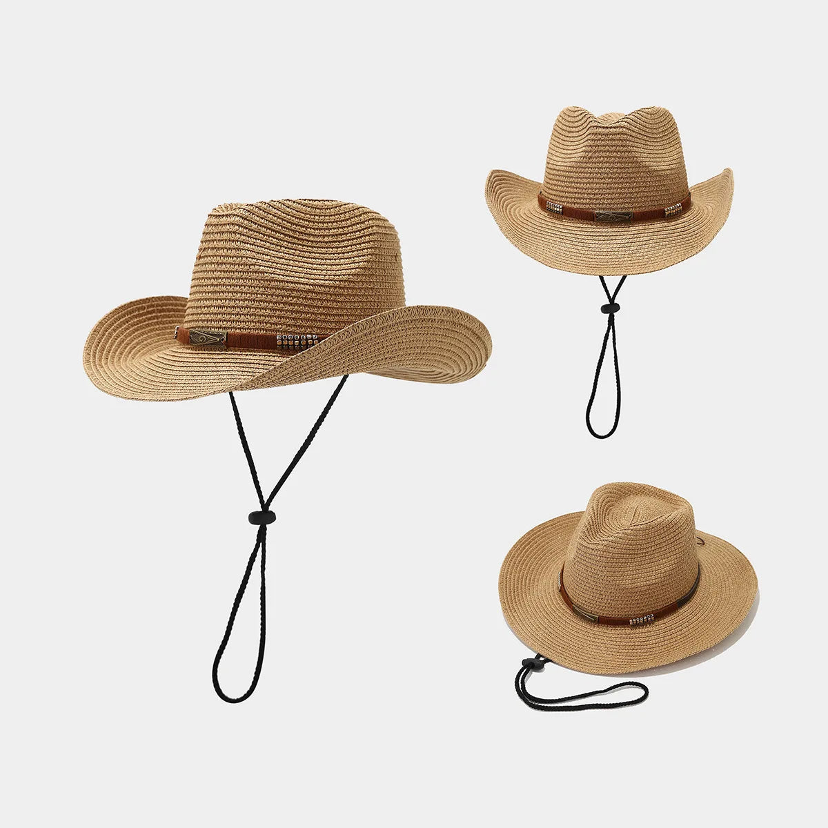 Outdoor Straw Cowboy Hat for Unisex Sun Protection Windproof Adjustable Strap