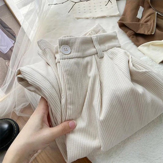 Aoaiiys Women's Corduroy High Waist Vintage Straight Leg Pants
