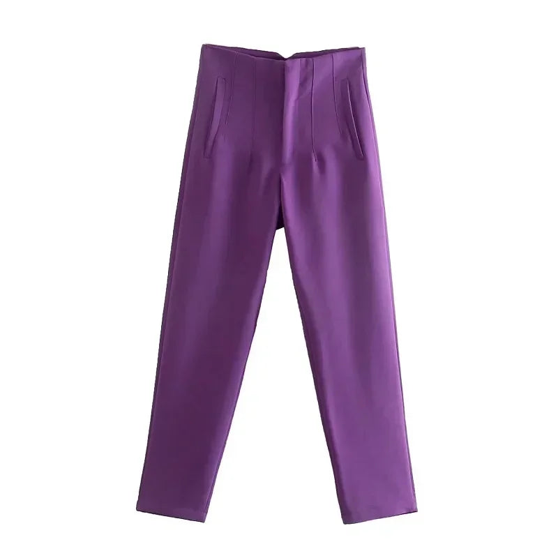 HXAO Womens Pleated High Waist Formal Office Pants Cropped Trousers