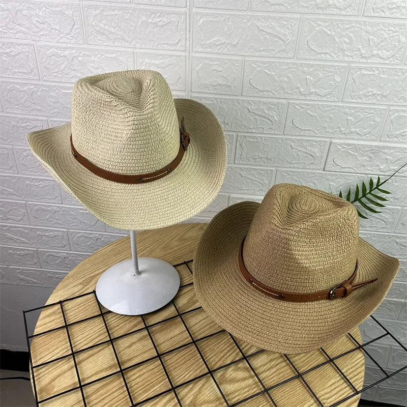 Wide Brim Straw Cowboy Hat Unisex Sun Protection Foldable Travel