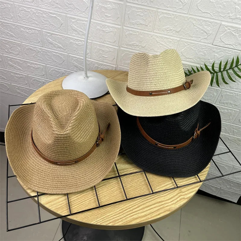 Wide Brim Straw Cowboy Hat Unisex Sun Protection Foldable Travel