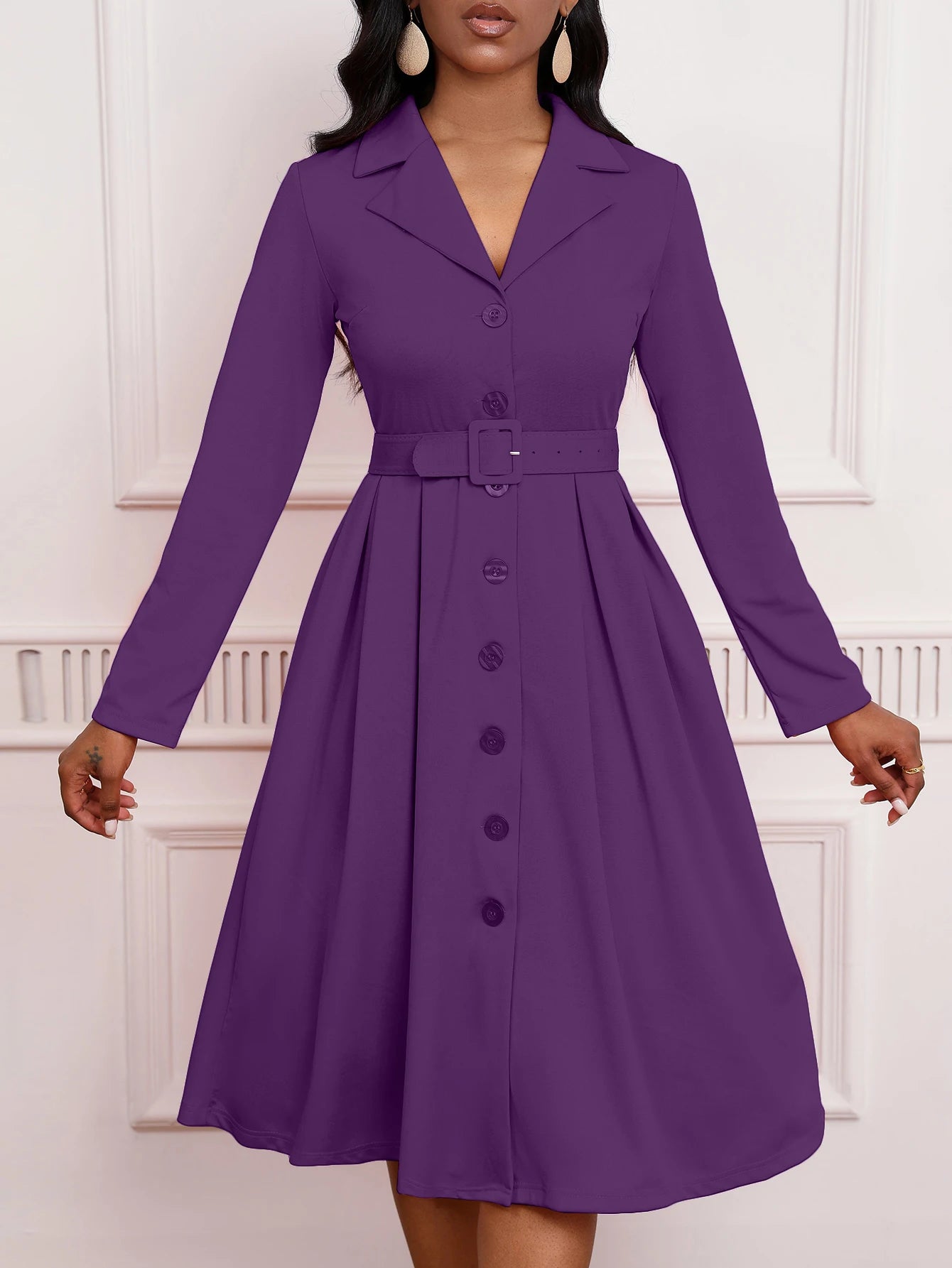MSHIGHBEAUTYCN Knit Midi Dress With Collar Button Front